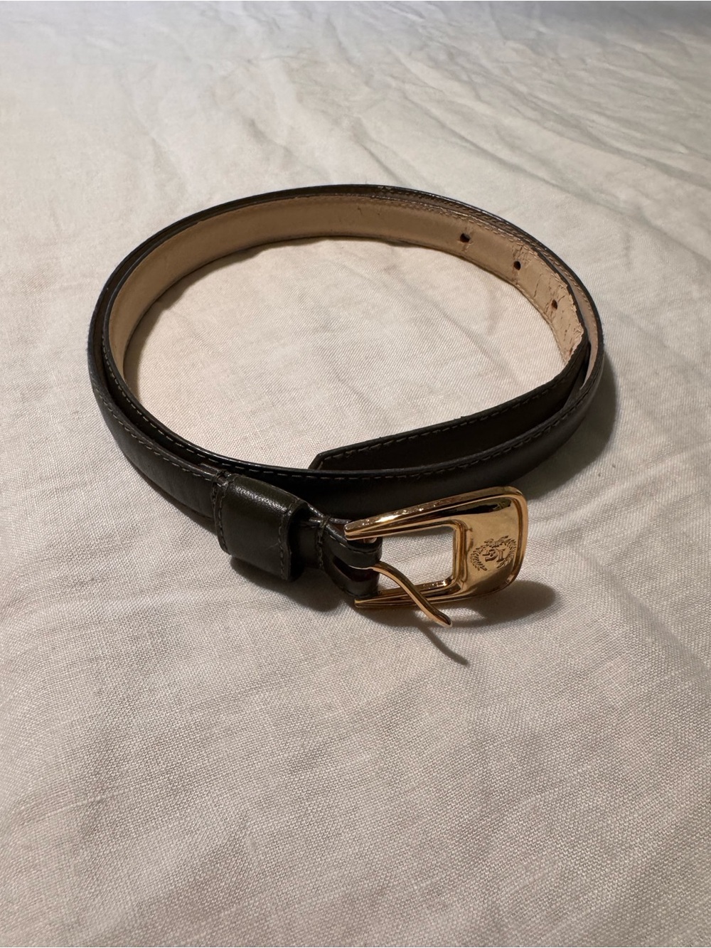 Women's Dark Brown Leather Belt with Gold Buckle